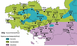 Carte de la pousse de l'herbe en Bretagne du 29 au 5 mai 2025