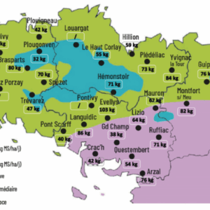 Carte de la pousse de l'herbe en Bretagne du 29 au 5 mai 2025