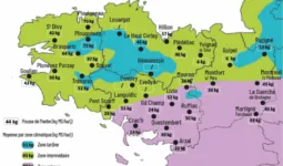 carte de la pousse de l'herbe en bretagne du 20 au 26 mai 2025