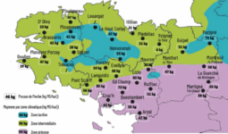 carte de la pousse de l'herbe en bretagne du 6 au 12 mai 2025