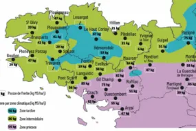 carte de la pousse de l'herbe en bretagne du 6 au 12 mai 2025