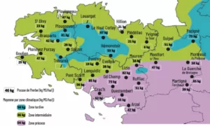 carte de la pousse de l'herbe en bretagne du 6 au 12 mai 2025