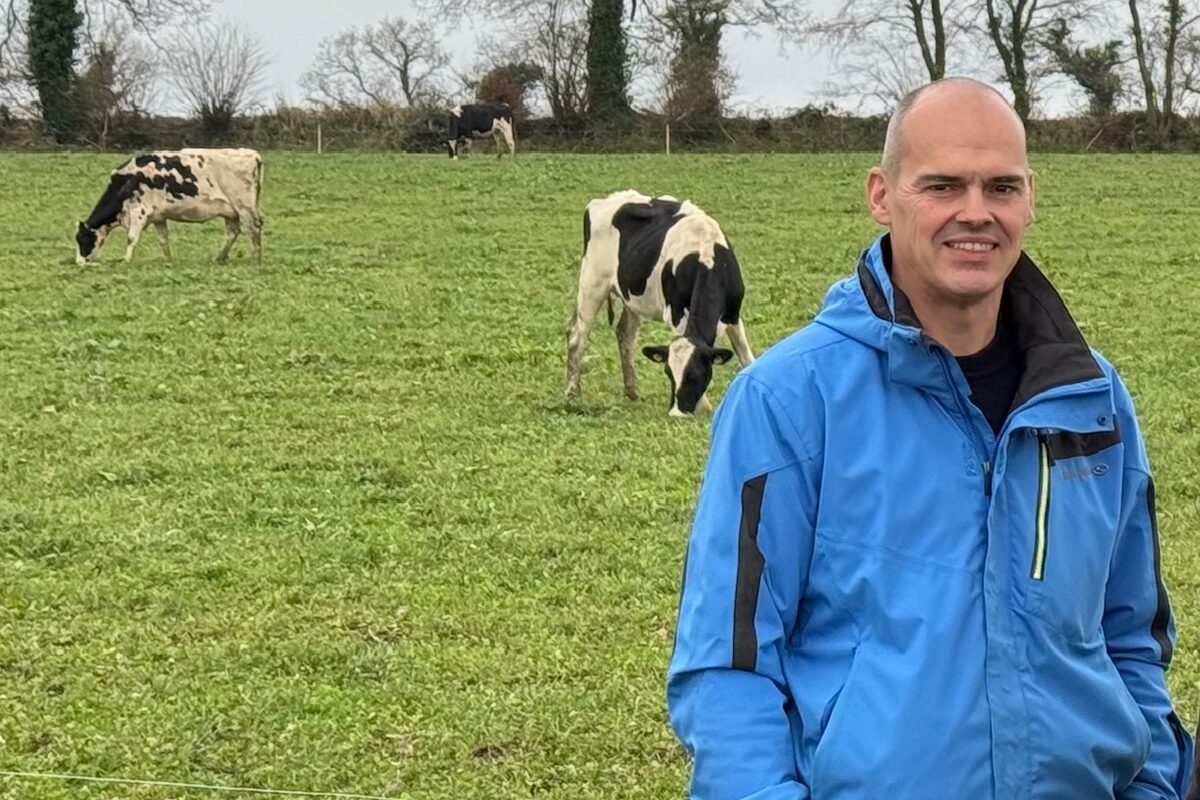 Un homme souriant devant trois vaches Holstein au pâturage - Illustration La Conf’ pointe la loi Duplomb au cœur d’un climat tendu