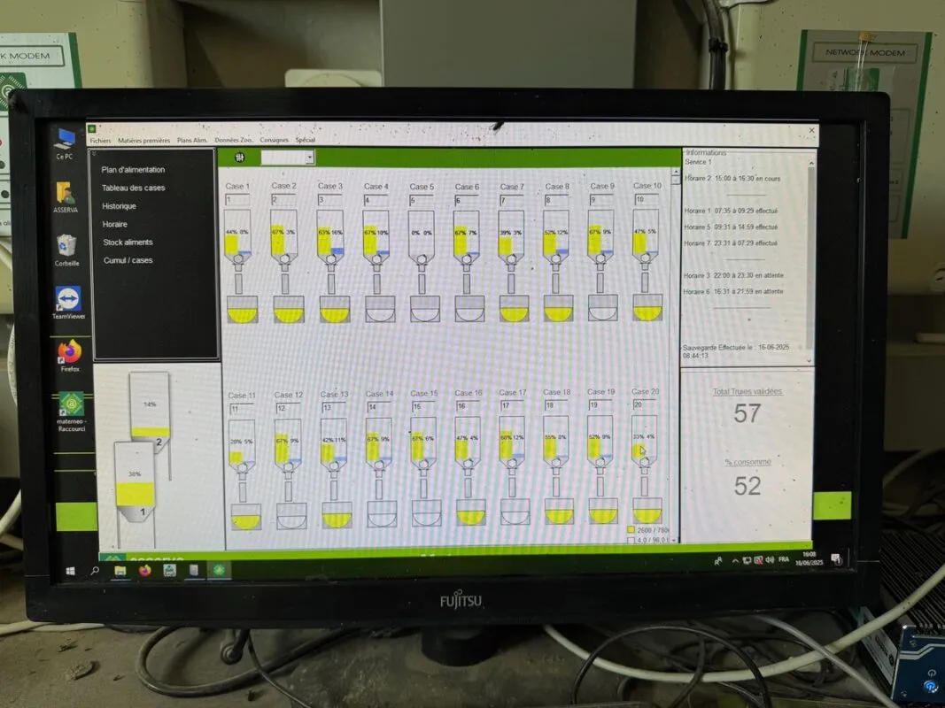 Un écran d'ordinateur montrant un logiciel d'alimentation de précision des truies.