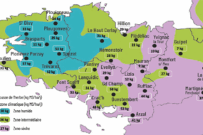 carte de la pousse de l'herbe en bretagne du 27 mai au 2 juin 2025