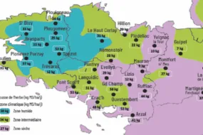 carte de la pousse de l'herbe en bretagne du 27 mai au 2 juin 2025