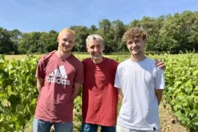 Olivier Costard et ses fils dans son vignoble