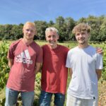 Trois personnes dans un champ de vignes