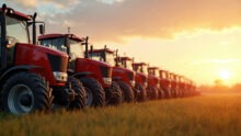 tracteurs rouges alignés