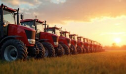 tracteurs rouges alignés