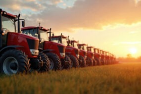 tracteurs rouges alignés
