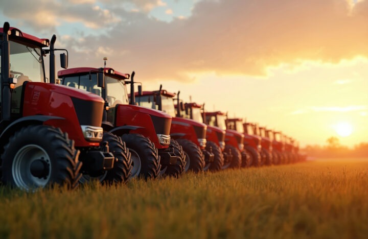 tracteurs rouges alignés