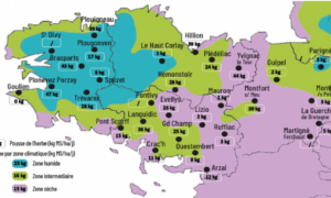 carte de la pousse de l'herbe en bretagne du 1er au 7 juillet
