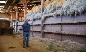un éleveur dans son séchoir en grange