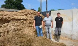Trois hommes dans un silo d'ensilage