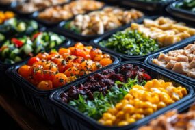 Des barquettes de légumes en gros plan