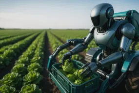 Un robot futuriste en train de travailler dans un champ
