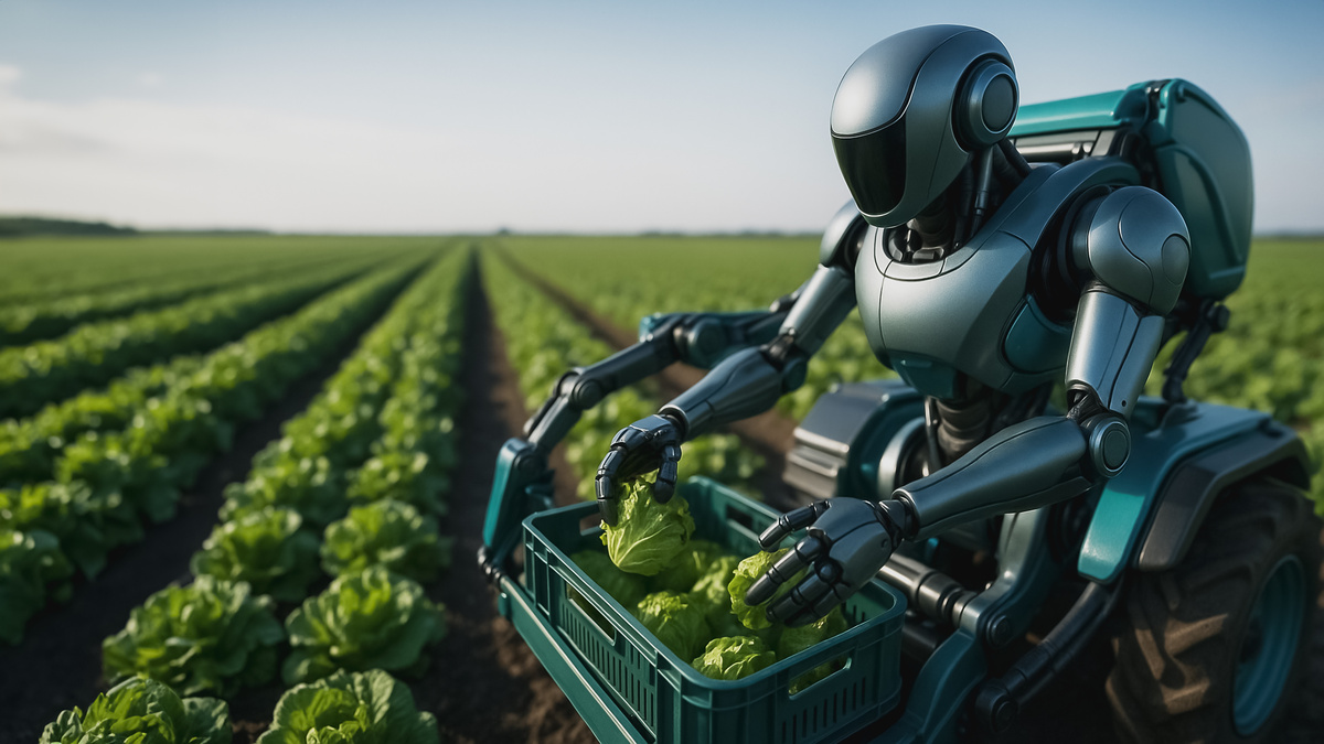 Un robot futuriste en train de travailler dans un champ - Illustration Outils d’aide à la décision : Des fermes de plus en plus connectées