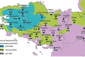 carte de la pousse de l'herbe en bretagne du 16 au 22 septembre 2025