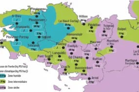 carte de la pousse de l'herbe en bretagne du 25 août au 1er septembre 2025