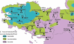 carte de la pousse de l'herbe en bretagne du 25 août au 1er septembre 2025