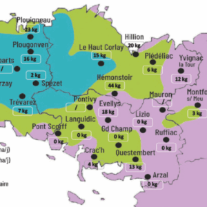 carte de la pousse de l'herbe en bretagne du 25 août au 1er septembre 2025