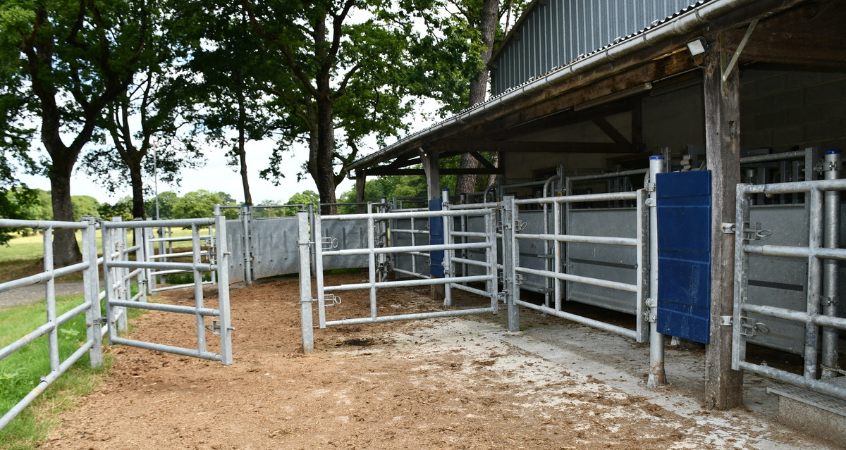 Derrière les parcs d'attente, une installation en demi-lune et barrière poussante sont en place.