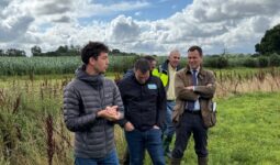Quatre hommes dans un décor agricole