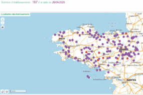 Carte de localisation des fermes en vente directe de volailles de chair en Bretagne