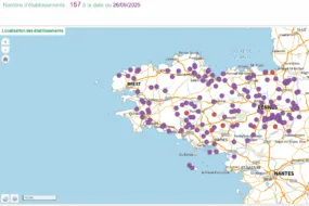 Carte de localisation des fermes en vente directe de volailles de chair en Bretagne