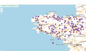 Carte de localisation des fermes en vente directe de volailles de chair en Bretagne