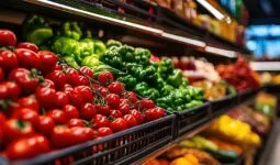Un rayon de fruits et légumes dans un magasin de grande distribution