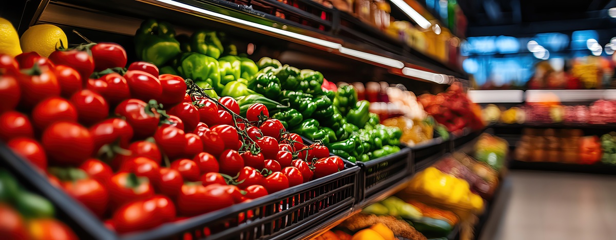 Un rayon de fruits et légumes dans un magasin de grande distribution - Illustration Bruxelles mise sur la souveraineté et l’indépendance