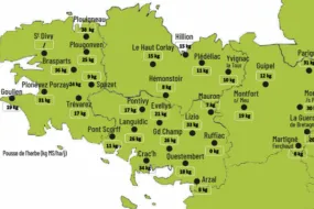 carte de la pousse de l'herbe en bretagne du 15 au 20 octobre 2025