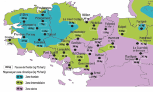 carte de la pousse de l'herbe en bretagne du 23 au 29 septembre 2025
