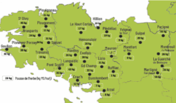 carte de la pousse de l'herbe en bretagne du 7 au 14 octobre 2025