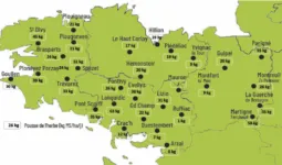 carte de la pousse de l'herbe en bretagne du 7 au 14 octobre 2025