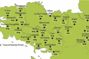 carte de la pousse de l'herbe en bretagne du 7 au 14 octobre 2025