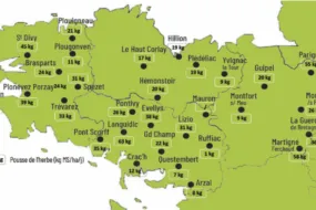 carte de la pousse de l'herbe en bretagne du 7 au 14 octobre 2025