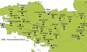 carte de la pousse de l'herbe en bretagne du 7 au 14 octobre 2025