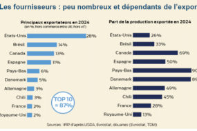 graphique de la part de production exportée par le top 10 des pays exportateurs de porc