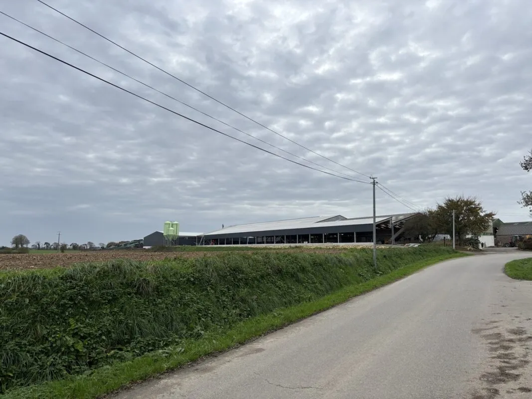 Un bâtiment vaches laitières vu de la route