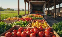 Mise en place de légumes dans un camion