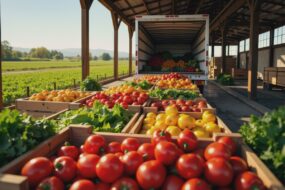 Mise en place de légumes dans un camion