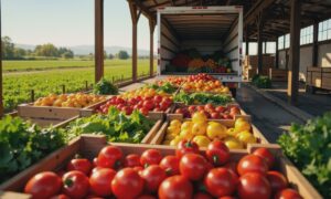 Mise en place de légumes dans un camion