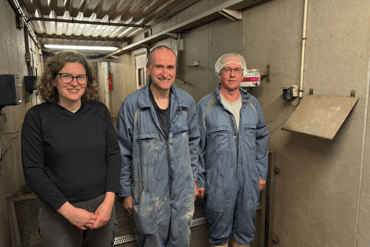 Des personnes dans une porcherie - Illustration Un équipement qui pèse dans la balance