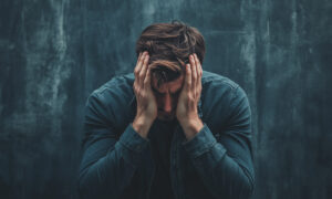 un homme se tient la tête dans les mains