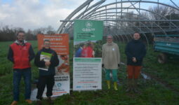 Des personnes devant un tunnel de maraîchage