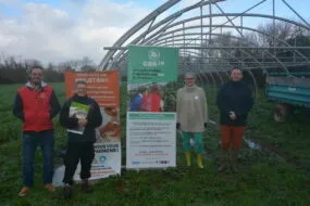 Des personnes devant un tunnel de maraîchage