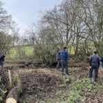 bénévoles autour d'une mare